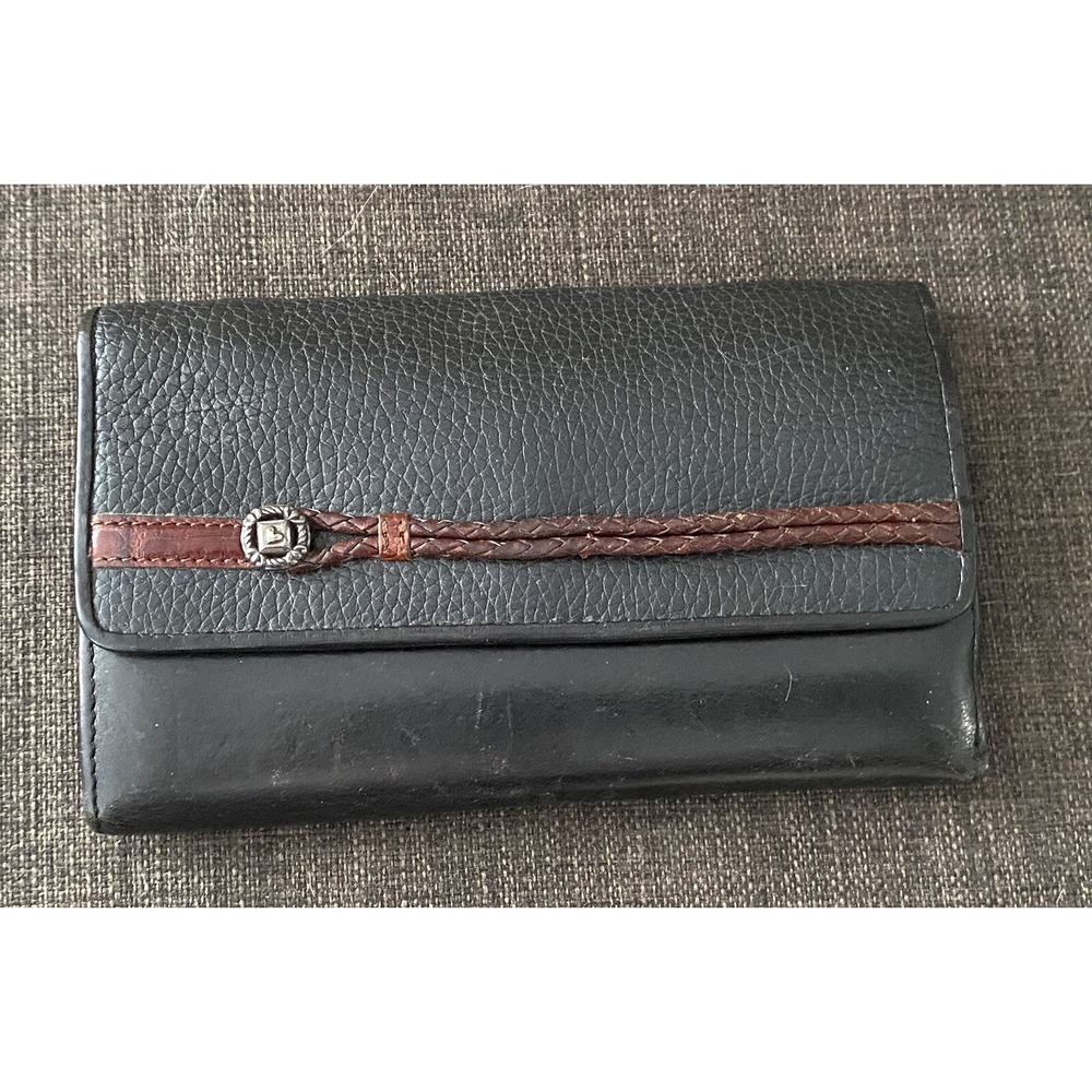 Vintage Brighton Tri-Fold Black Brown Leather Clutch Wallet
